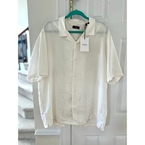 NWT Theory White Linen Short Sleeve Button Down